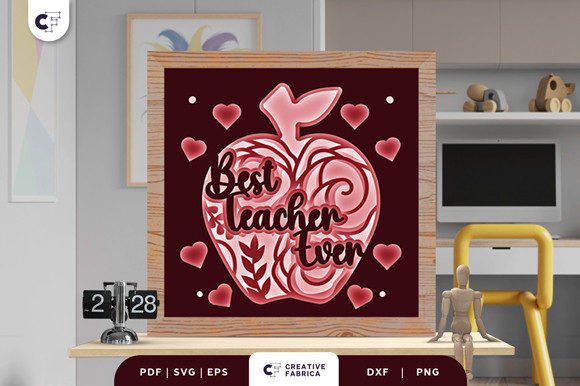 Floral Apple Teacher 3D Light Box SVG Review